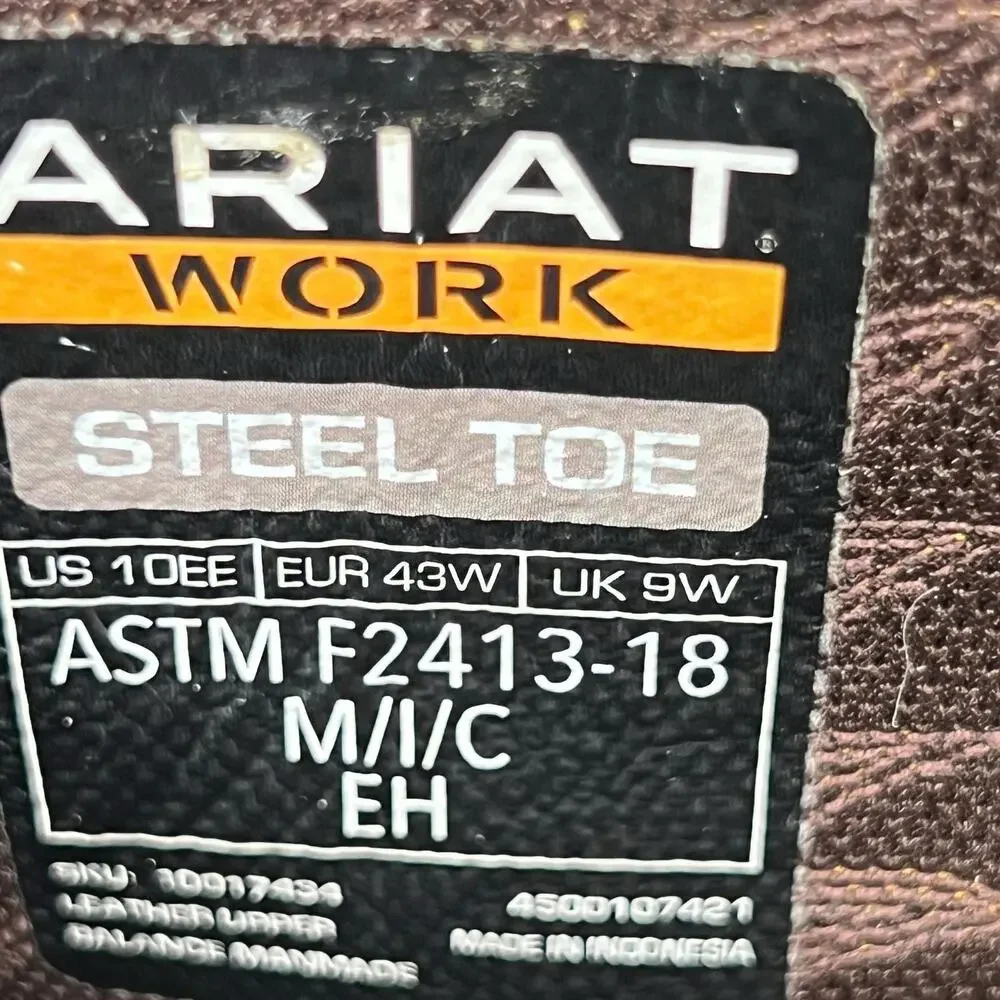 Ariat Work Sierra Steel Toe Brown Leather Cowboy Work Boots Size 10 EE